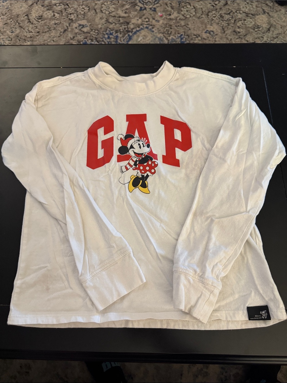GAP White Long-Sleeve Top with Red Logo & Minnie Graphic